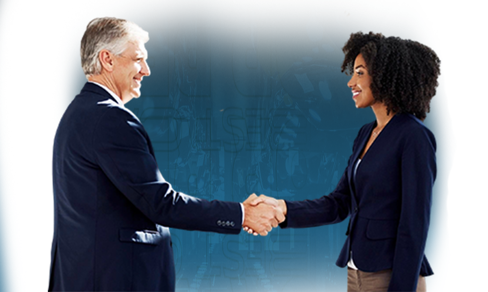 man and women shaking hands